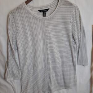 Ellen Tracy Soft White Knit Top Multi-directional Black Lines 3/4 Sleeves Size L
